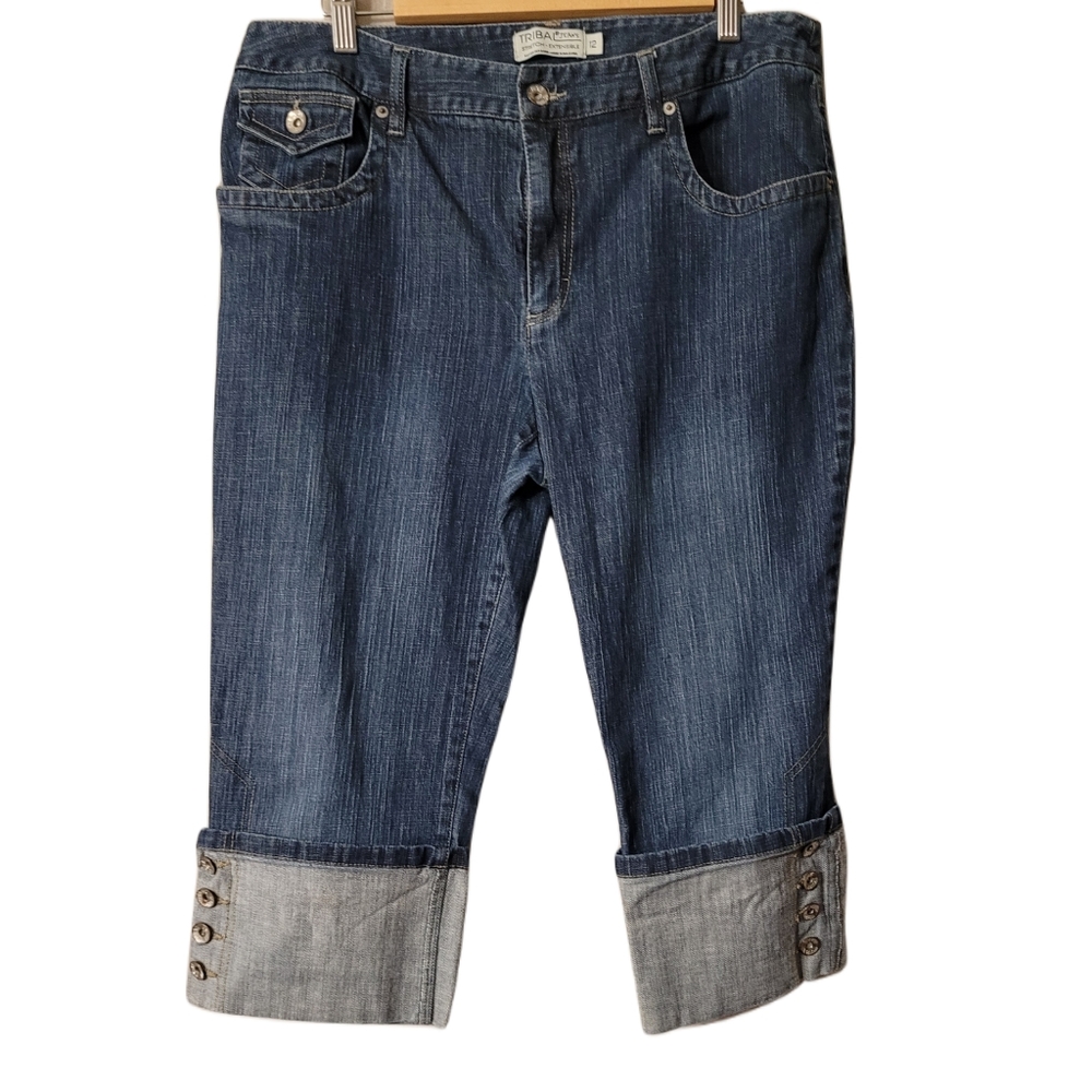 TRIBAL jeans Long Bermuda Capri Jean Stretch Shorts Size 12